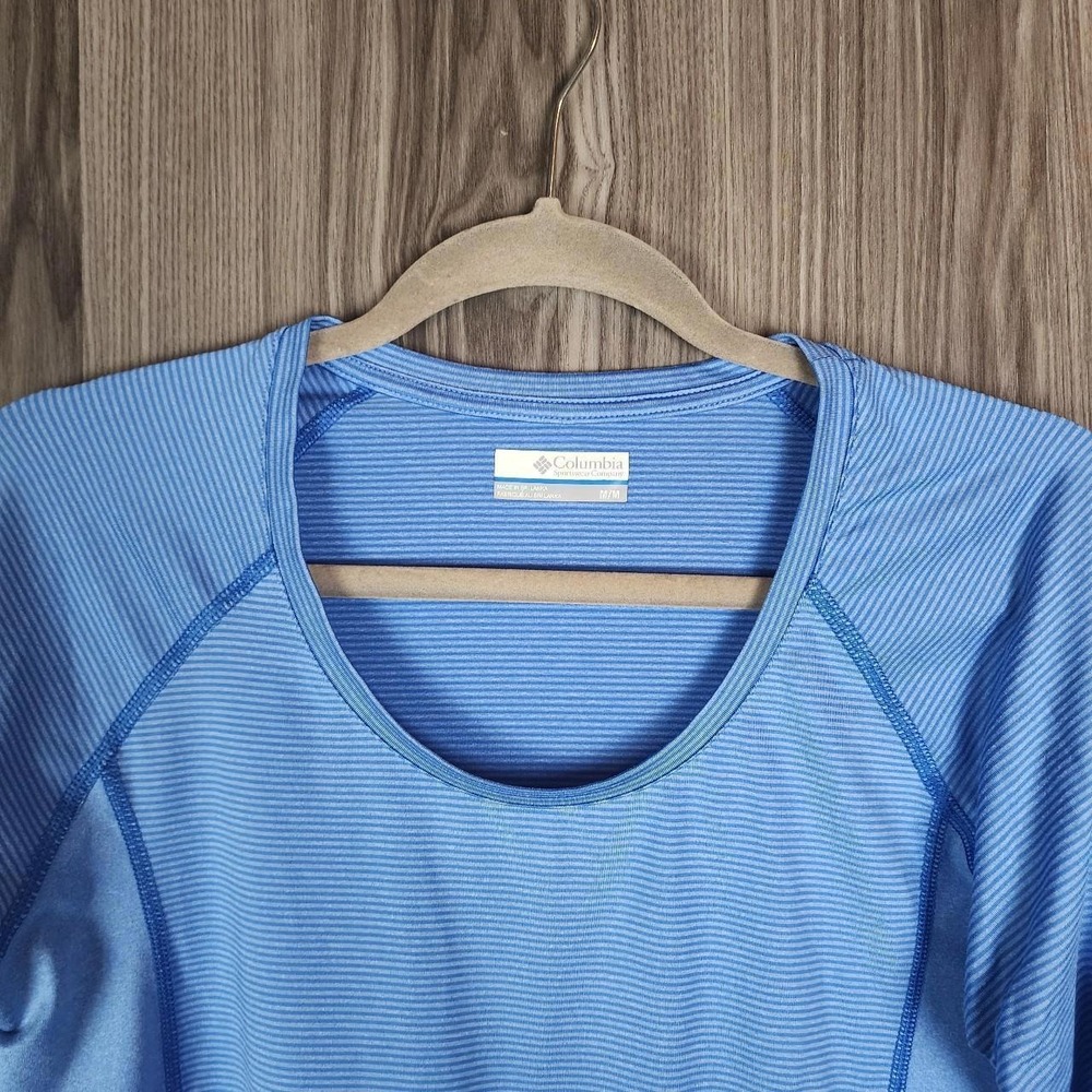 Columbia Womens Blue Micro Stripe Long Sleeve Active Shirt Scoop Neck Size Med - Picture 4 of 5